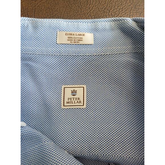 Peter Millar Mens Crown Cool Shirt Sz X Large Blue Pattern Long Sleeve Linen - Picture 5 of 5